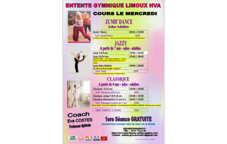 Planning et Tarif Danse Classique , Jazzy et Zumb'Dance avec Eva Costes professeur diplômée !